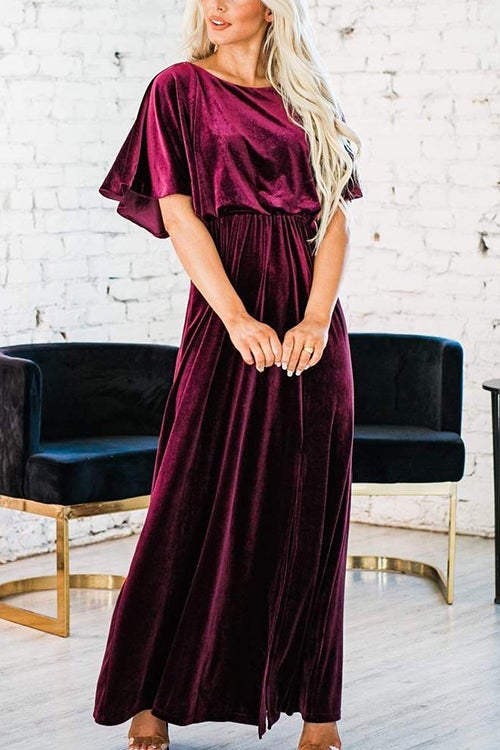 Velvet Wlastic Waist Slit Maxi Dress