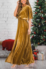 Velvet Wlastic Waist Slit Maxi Dress