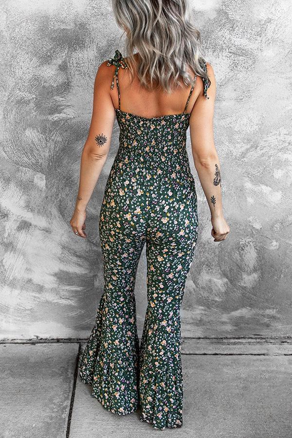 Polynesia Floral Smocked Flared Leg Jumpsuit