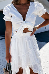 Maggie Cotton Embellished High Low Dress Suit