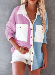 Double Front Pocket Button Down Fleece Shacket
