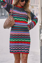 Fall Spice Long Sleeve Crochet Knit Mini Dress