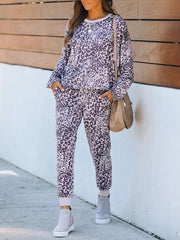 Leopard Pocket Lace-up Long Sleeve Two-piece