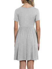 Women's Summer V-neck Solid Color Dress Gray Blue Black Casual Dresses S-2XL