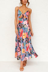 Cailey Satin Printed Cutout Slit Midi Dress