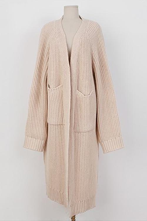 Pockets Side Slit Long Cardigan