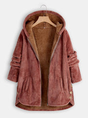 Plush Pocket Zipper Hooded Cardigan