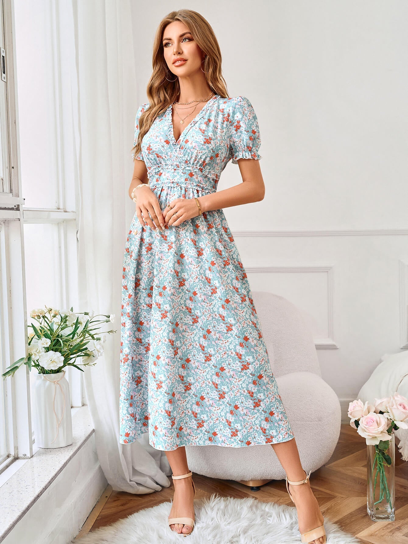 GOLDIE SHORT SLEEVE FLORAL MAXI DRESS