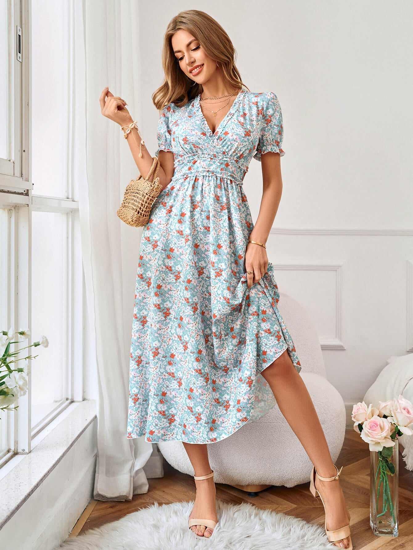 GOLDIE SHORT SLEEVE FLORAL MAXI DRESS