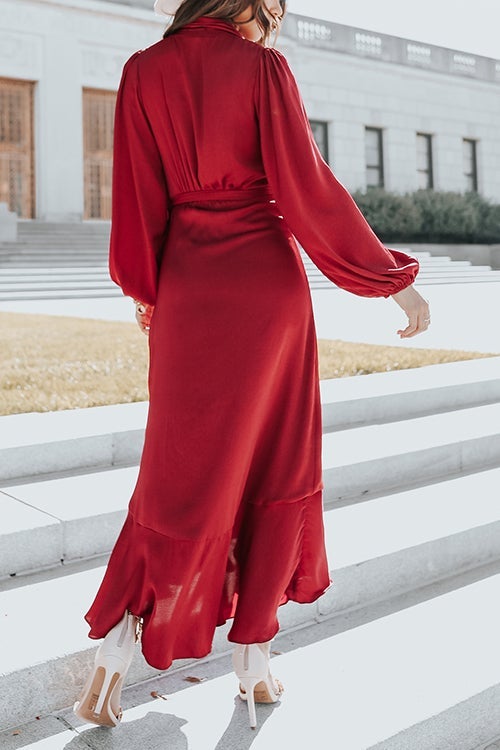 Ruffles Knot Wrap Maxi Dress