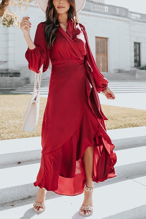 Ruffles Knot Wrap Maxi Dress