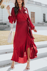 Ruffles Knot Wrap Maxi Dress