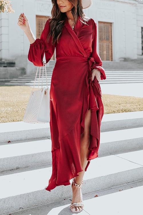 Ruffles Knot Wrap Maxi Dress