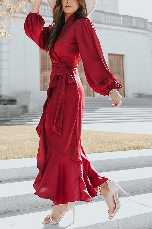 Ruffles Knot Wrap Maxi Dress