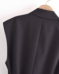Double Breasted Belted Lapel Collar Vest Blazer