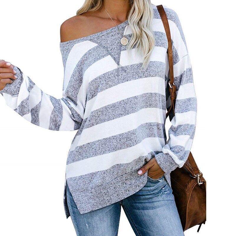 Off Shoulder Stripped Long Sleeve Casual Tops