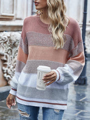Loose Round Neck Multicolor Patchwork Sweater