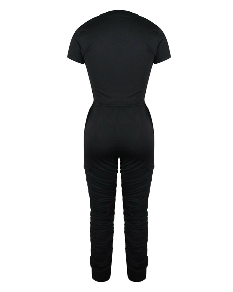 Solid Crop Top & Drawstring Ruched Pants Set
