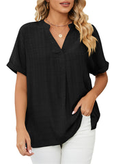 New Thin Section V-neck Casual Set Head Solid Color Loose Temperament Commuter Three-quarter Sleeve Shirt Comfortable Casual Tops Female
