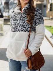 Camo Leopard Patchwork Plush Sweatshirt