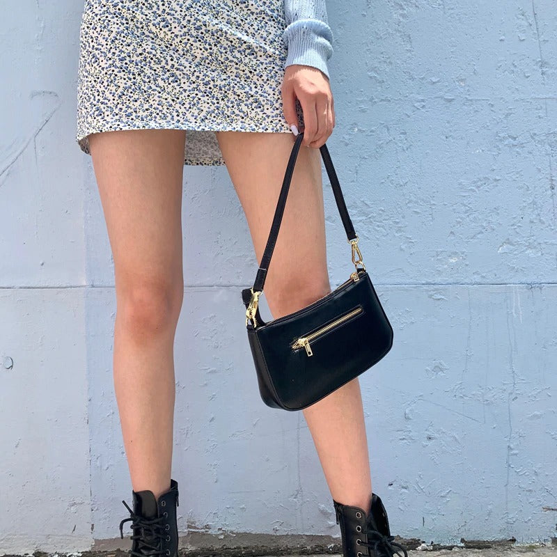 Boho Bag, Small Shoulder Bag, Denise Poach Bag in White, Black and Brown