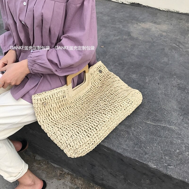 Boho Bag, Woven Straw Handbag, Love Sac