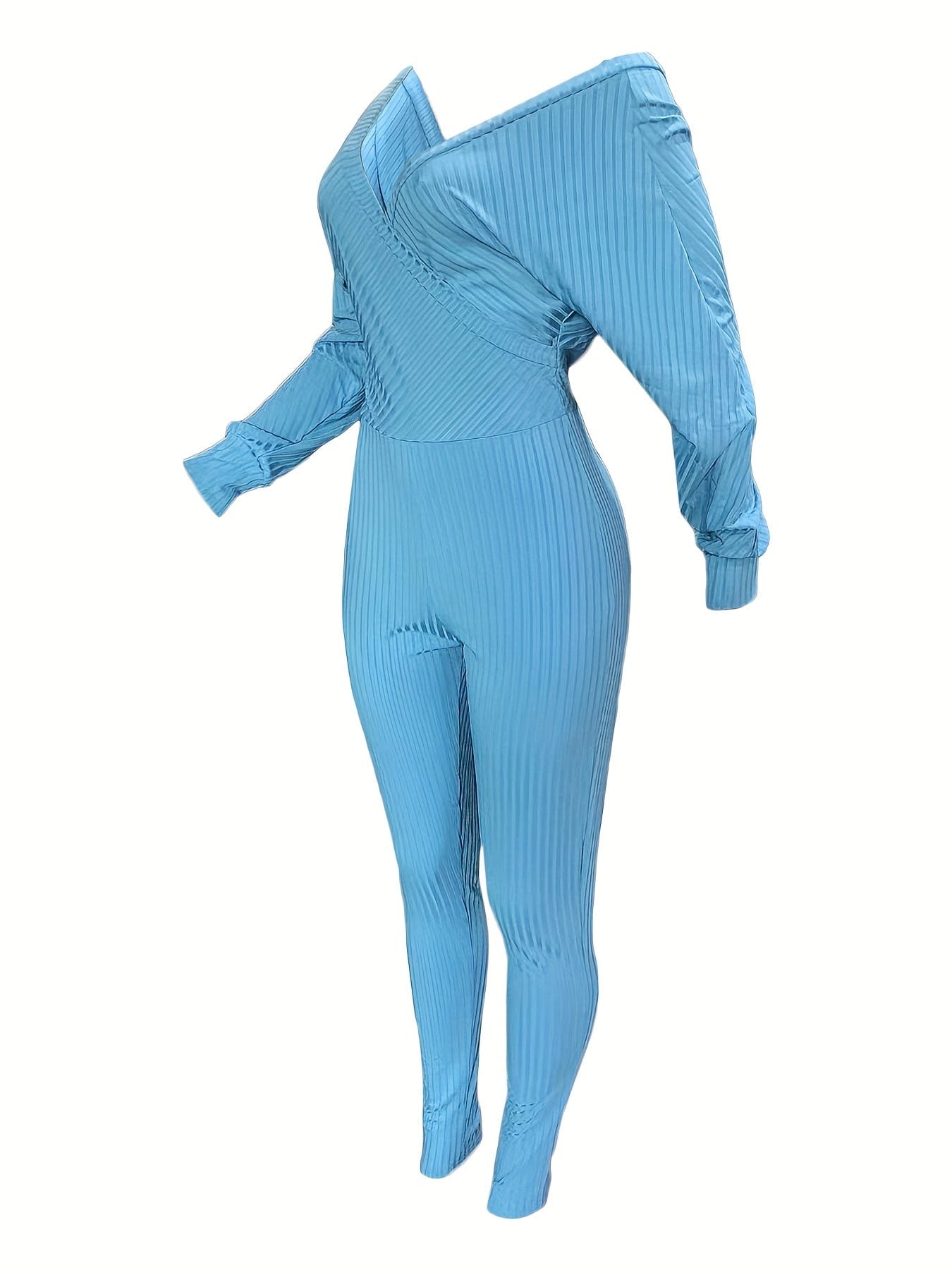 Casual Chic Ribbed Knit Surplice Neck Jumpsuit