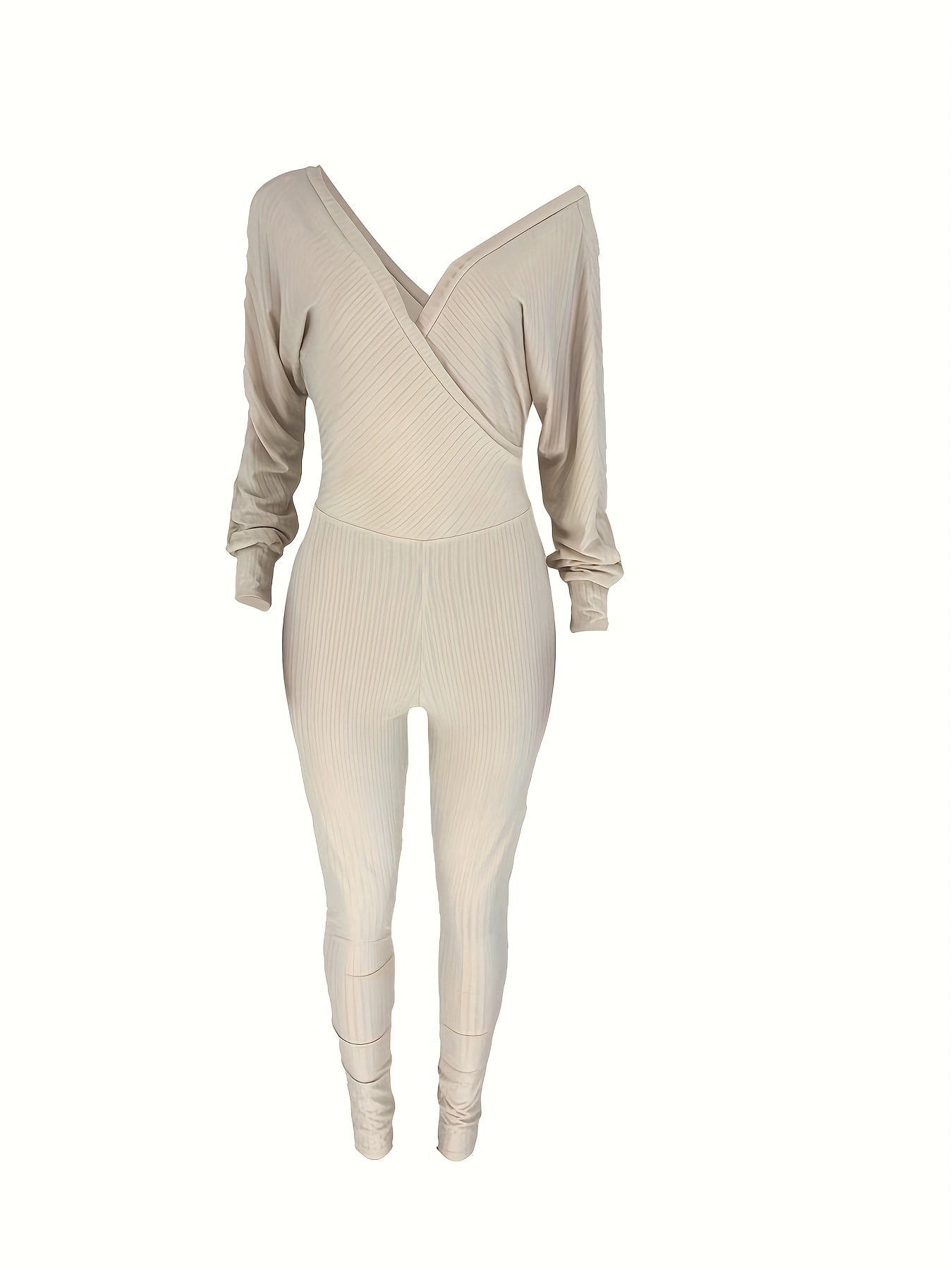 Casual Chic Ribbed Knit Surplice Neck Jumpsuit