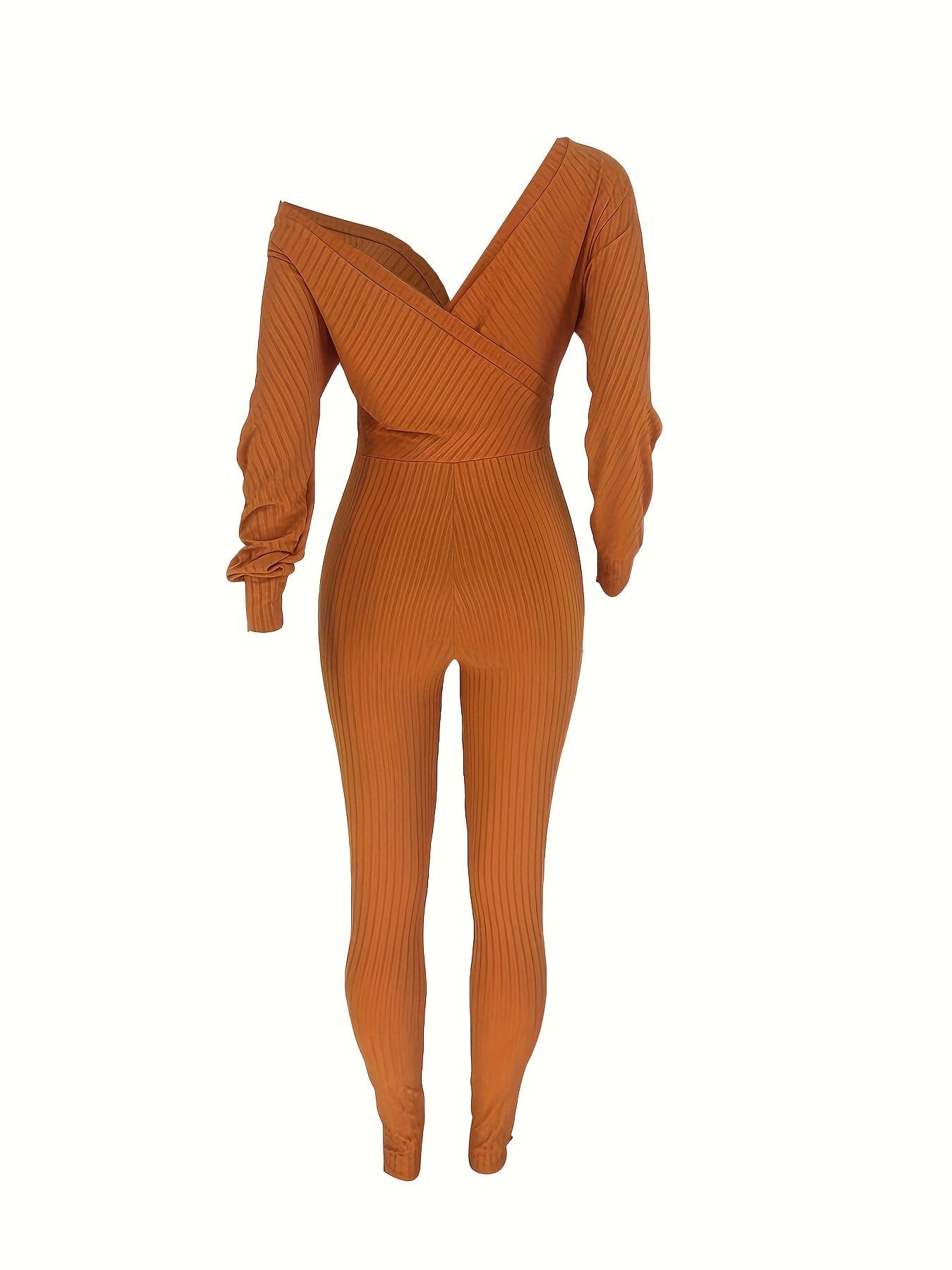 Casual Chic Ribbed Knit Surplice Neck Jumpsuit