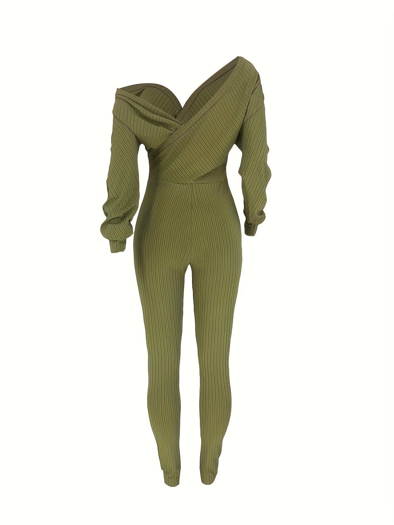 Casual Chic Ribbed Knit Surplice Neck Jumpsuit