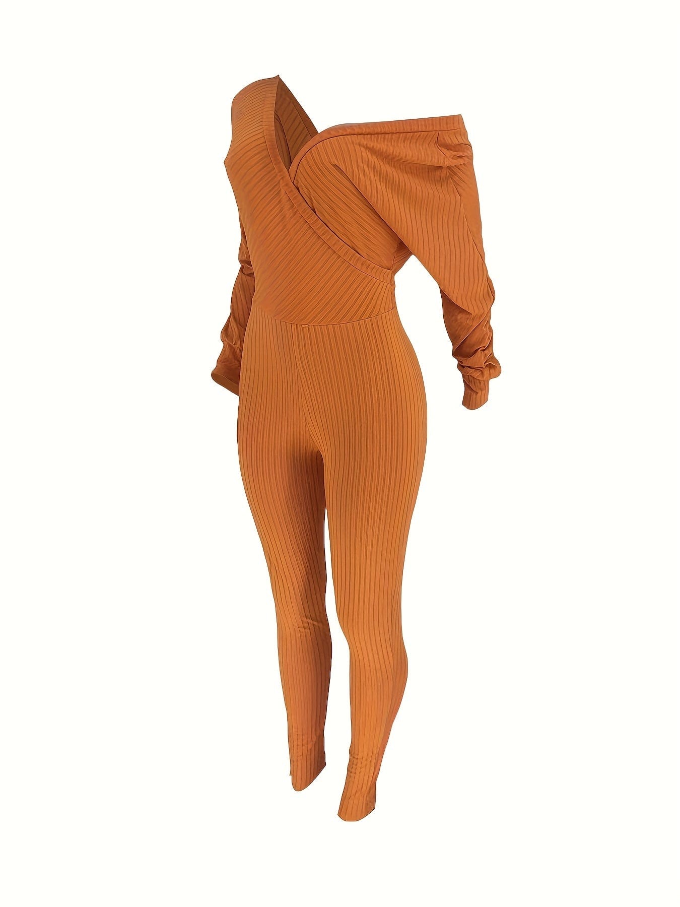 Casual Chic Ribbed Knit Surplice Neck Jumpsuit