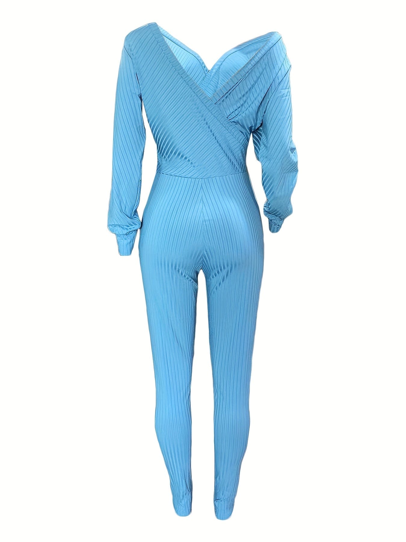 Casual Chic Ribbed Knit Surplice Neck Jumpsuit