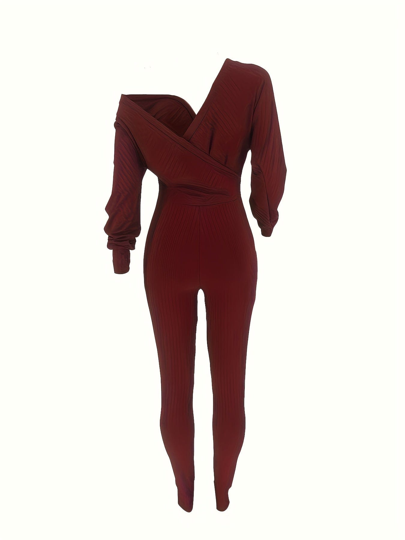 Casual Chic Ribbed Knit Surplice Neck Jumpsuit