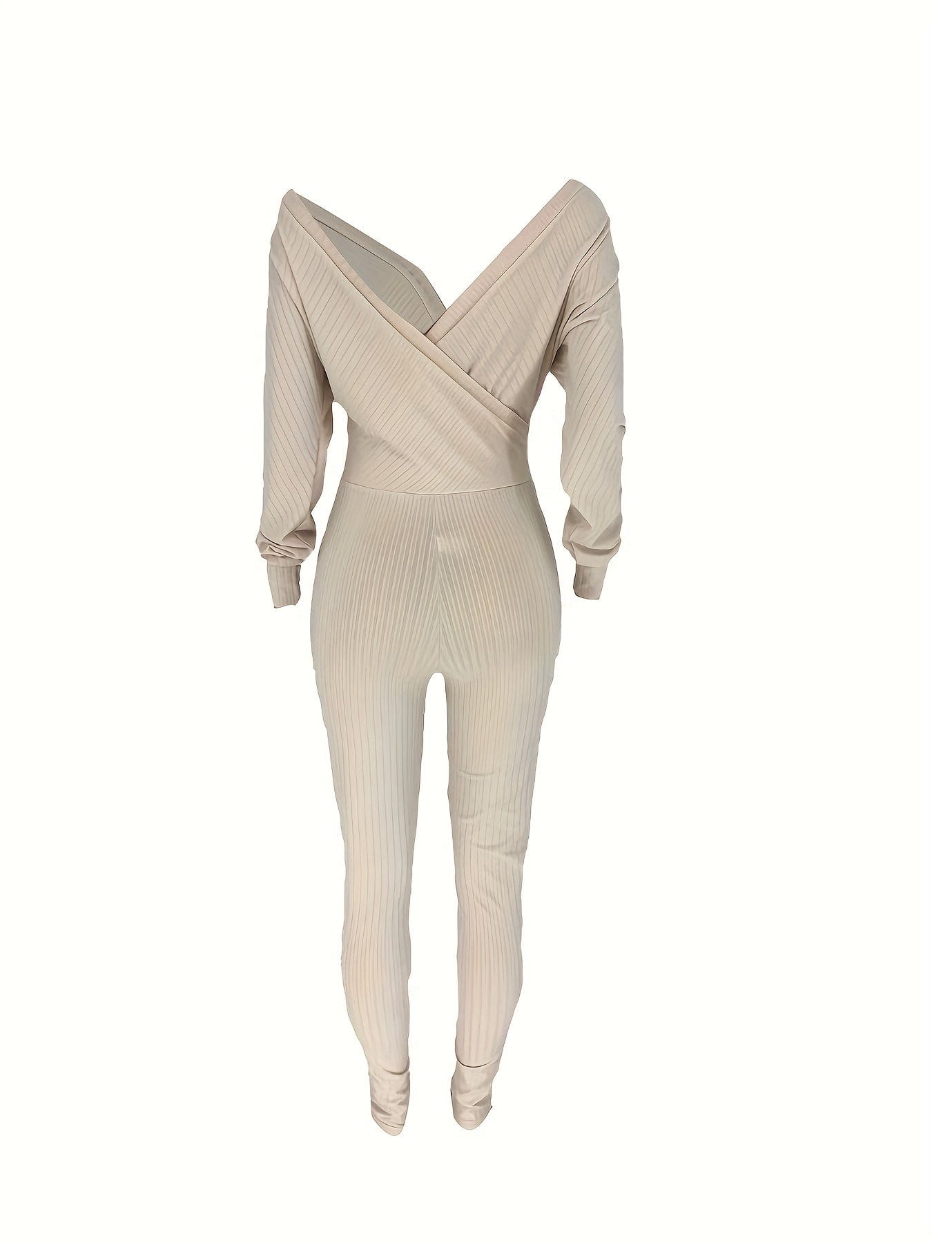 Casual Chic Ribbed Knit Surplice Neck Jumpsuit
