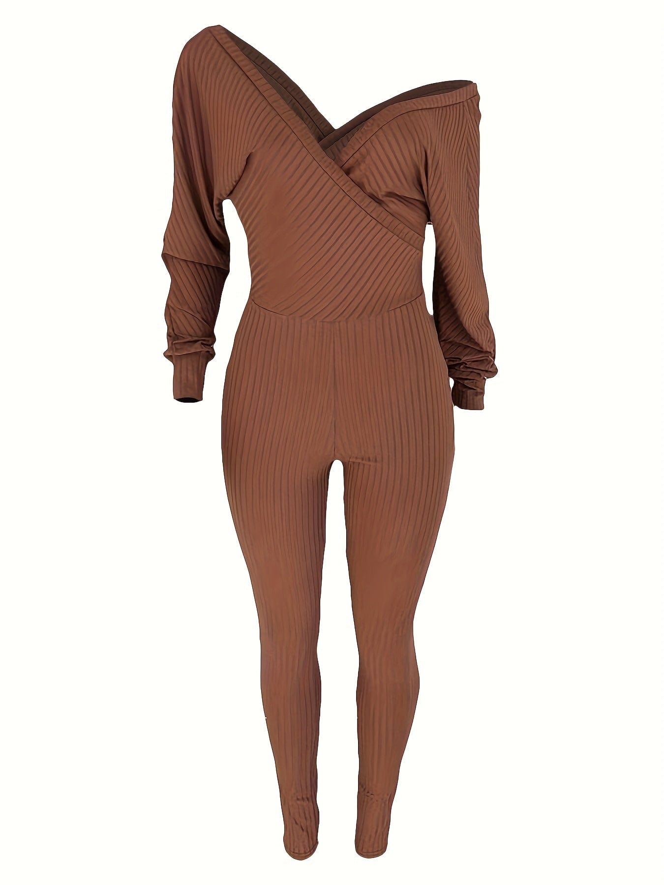 Casual Chic Ribbed Knit Surplice Neck Jumpsuit