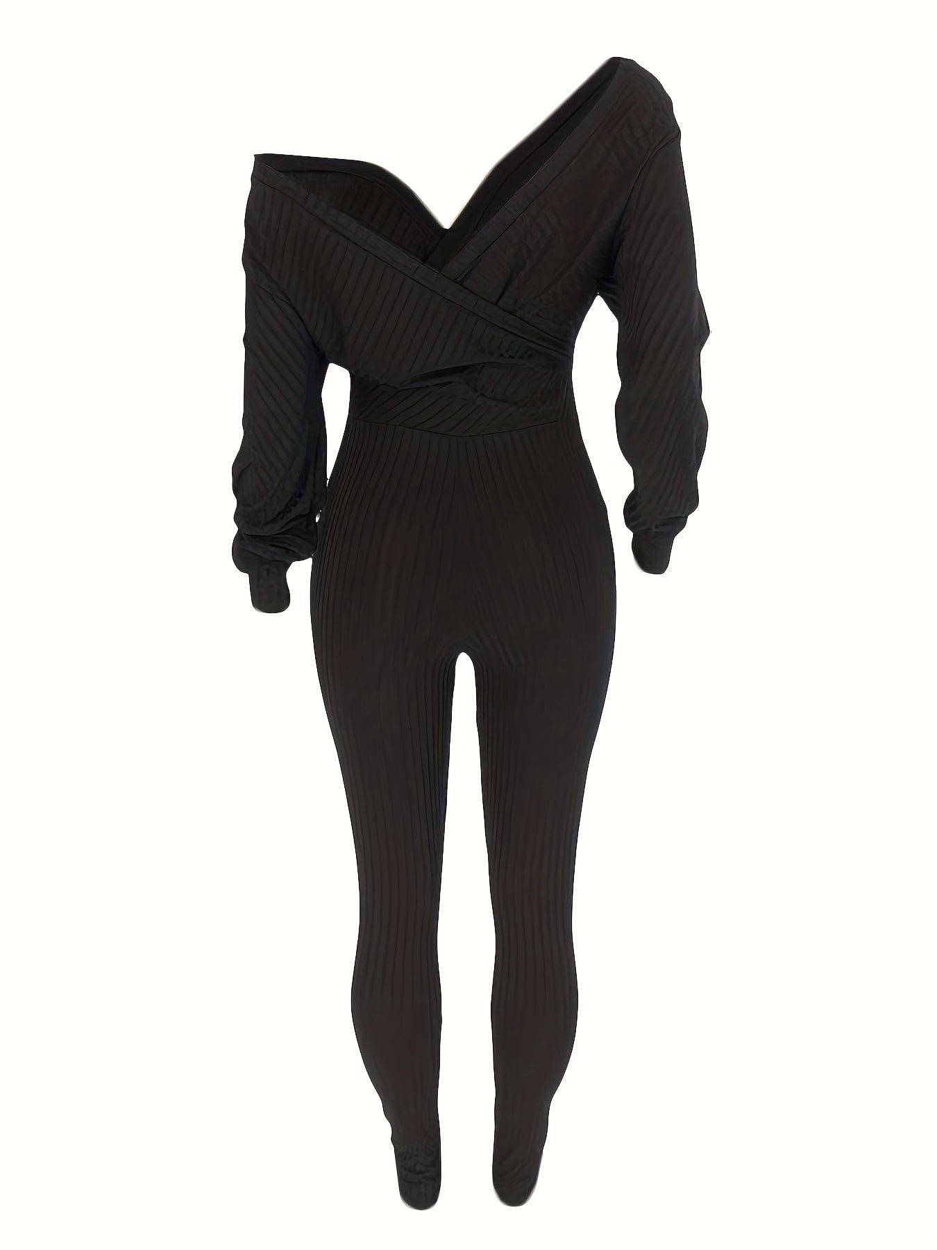 Casual Chic Ribbed Knit Surplice Neck Jumpsuit