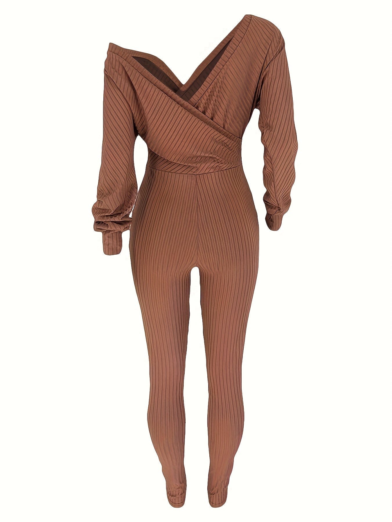 Casual Chic Ribbed Knit Surplice Neck Jumpsuit