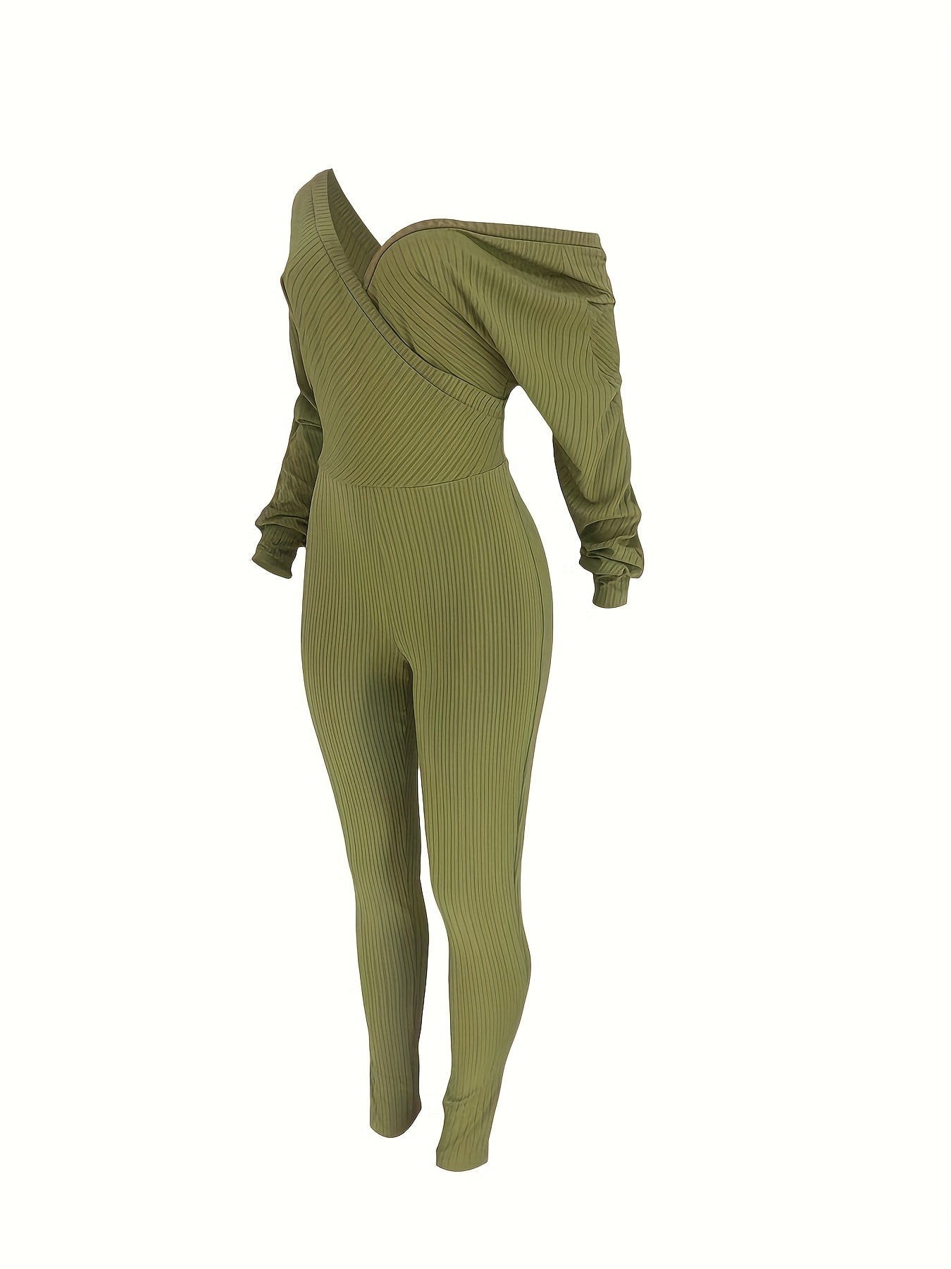 Casual Chic Ribbed Knit Surplice Neck Jumpsuit