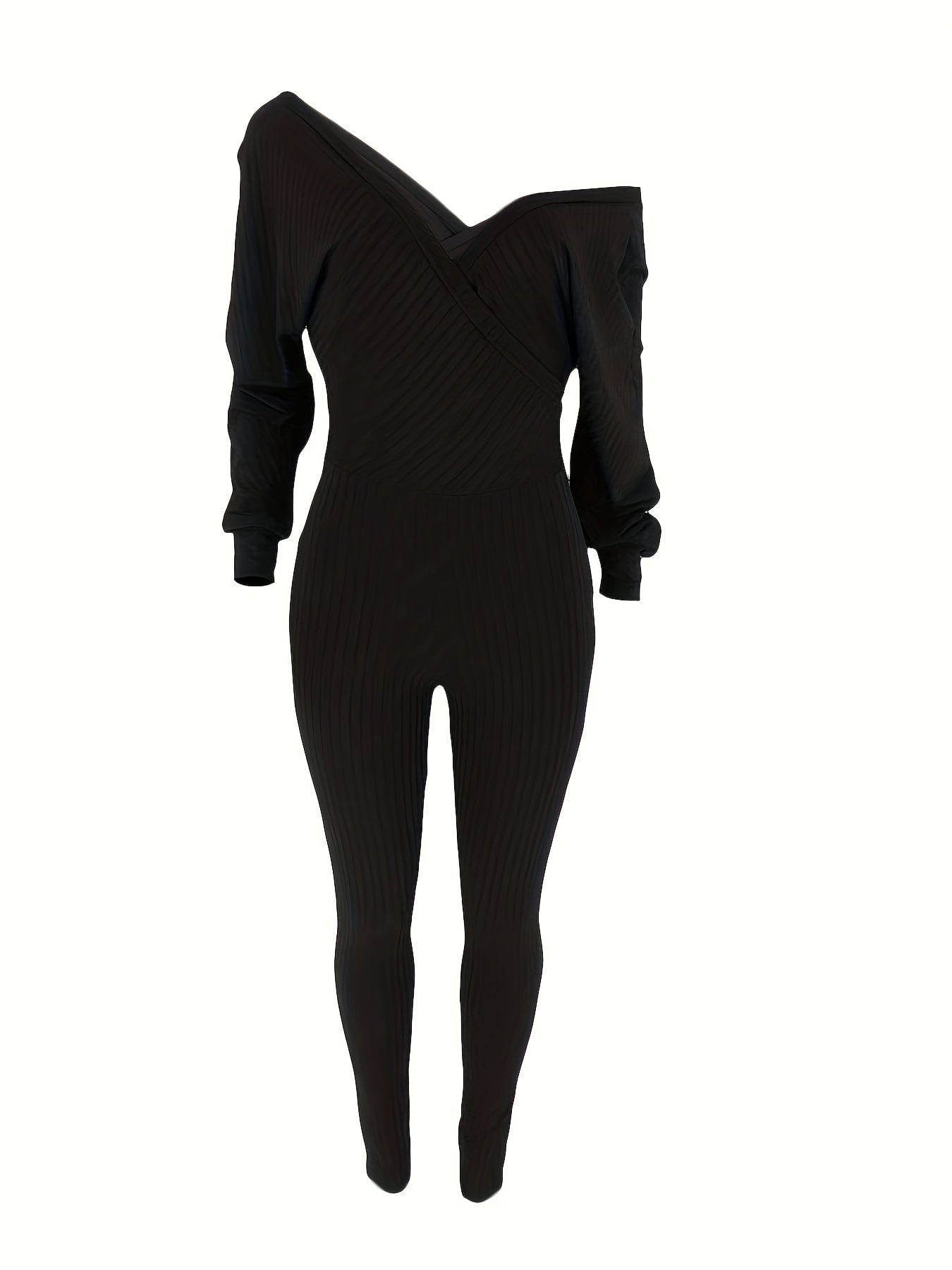 Casual Chic Ribbed Knit Surplice Neck Jumpsuit