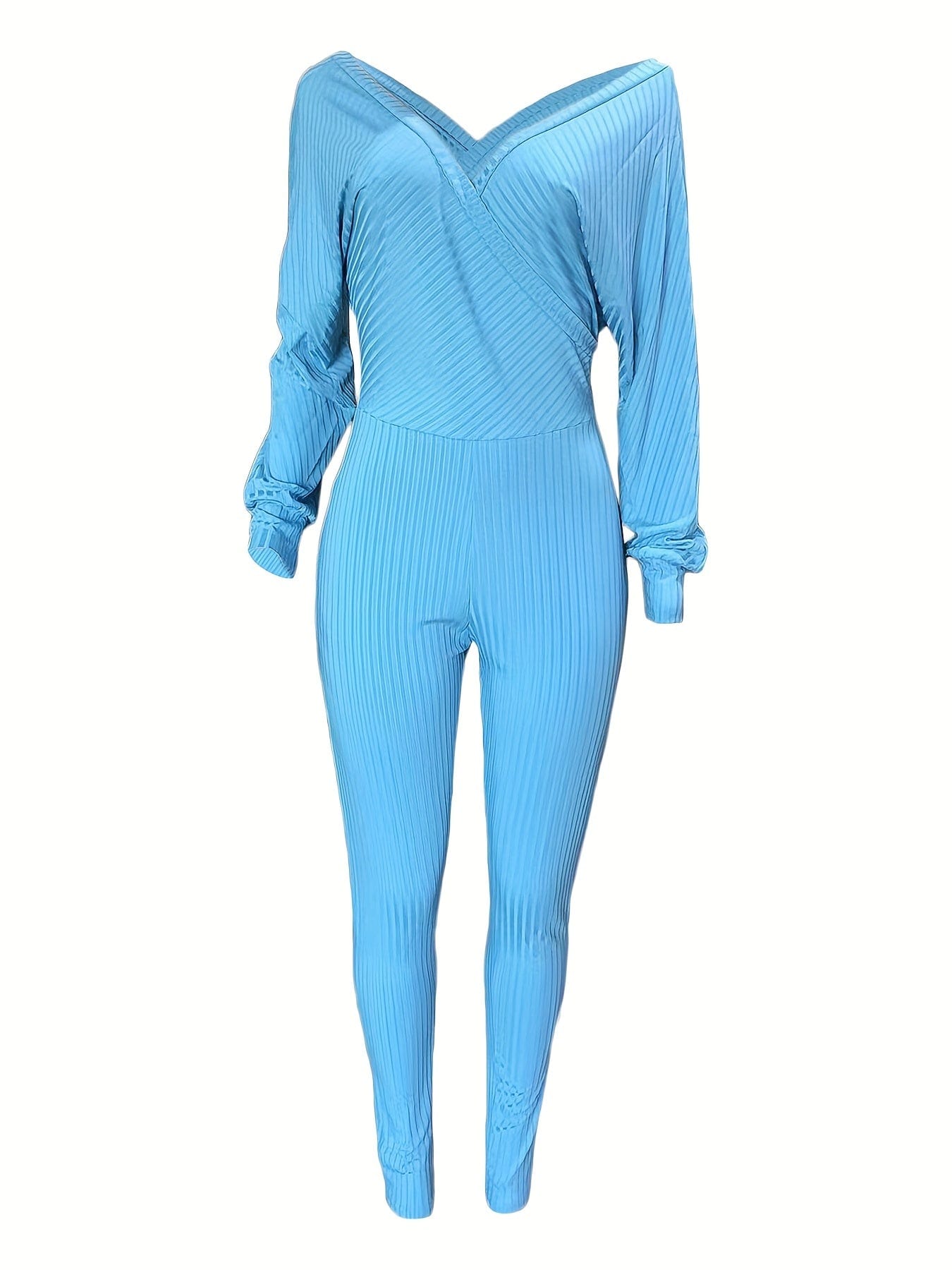 Casual Chic Ribbed Knit Surplice Neck Jumpsuit