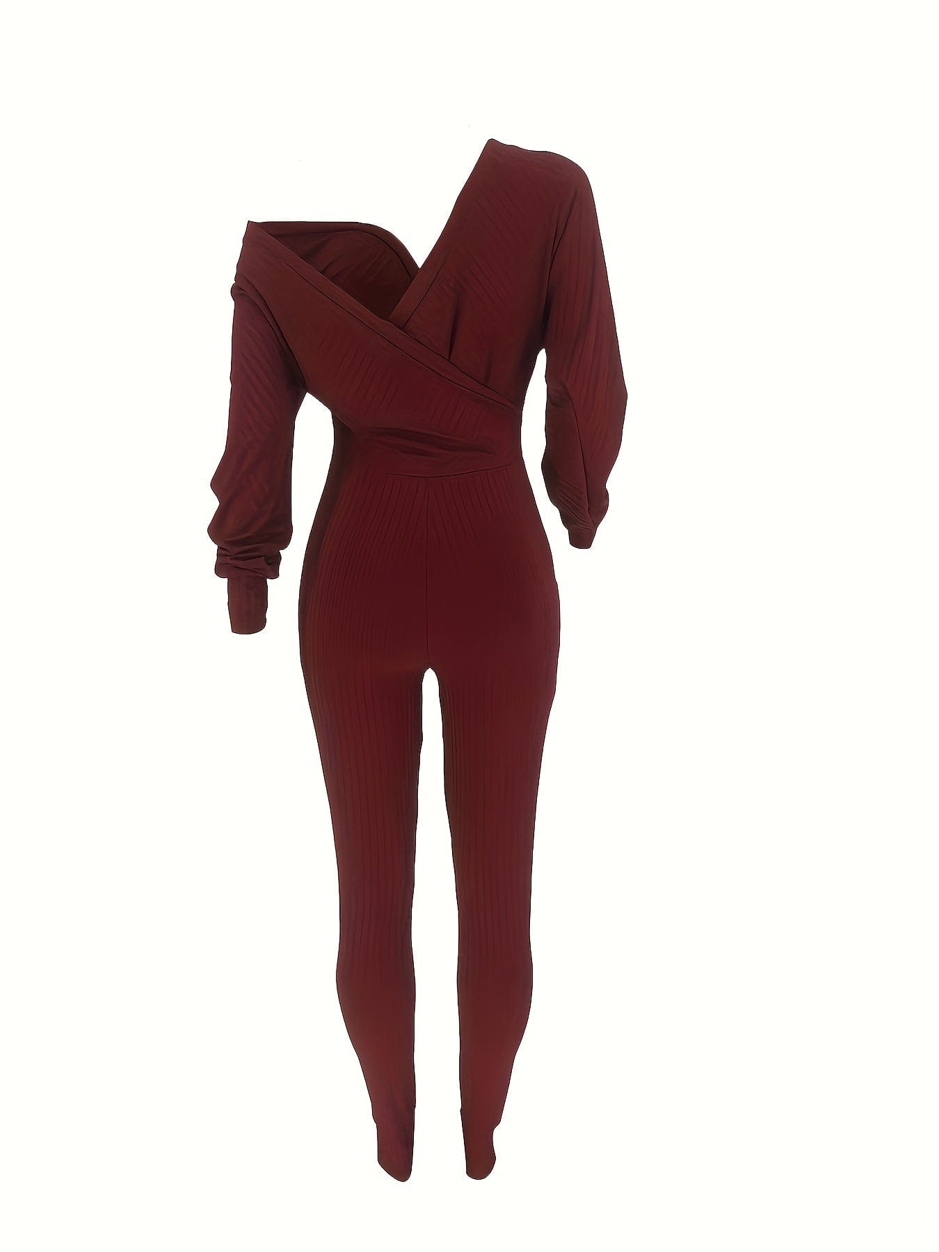 Casual Chic Ribbed Knit Surplice Neck Jumpsuit
