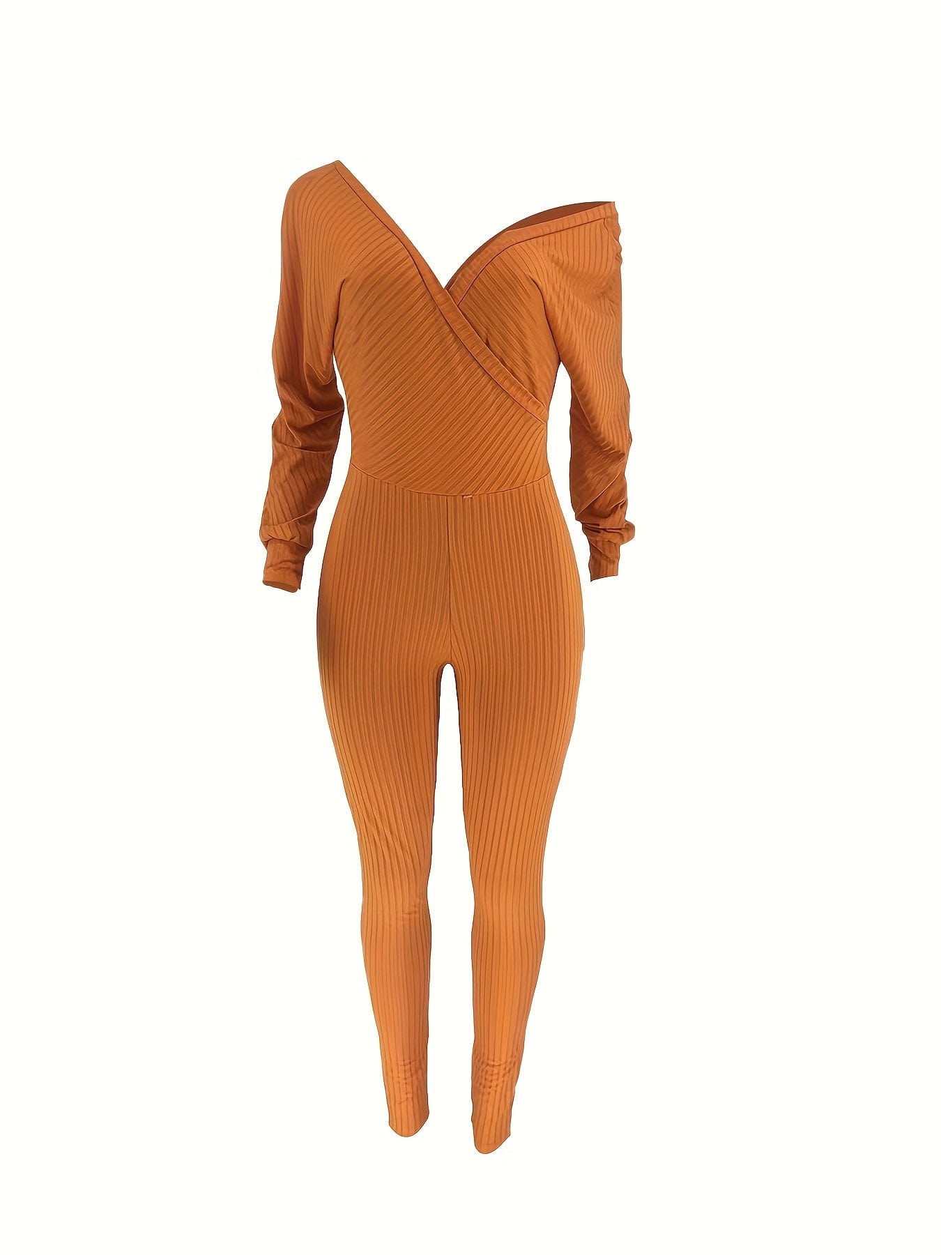Casual Chic Ribbed Knit Surplice Neck Jumpsuit