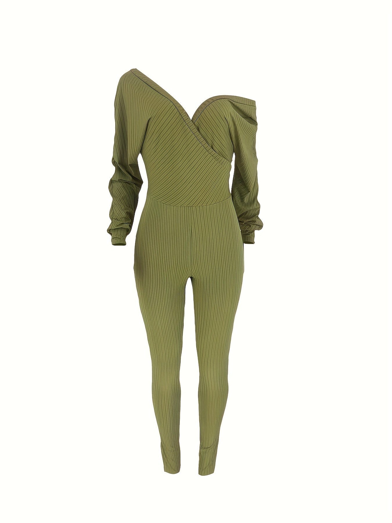 Casual Chic Ribbed Knit Surplice Neck Jumpsuit