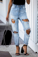 Kristen Paperbag Waist Distressed Mom Jeans