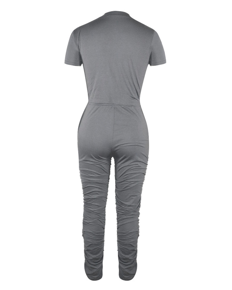 Solid Crop Top & Drawstring Ruched Pants Set
