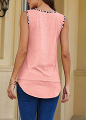 Cross Straps Sleeveless V Neck Leopard Printed Patchwork T-shirt