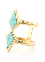 Cyan Stone Decorated Double Layer Ring