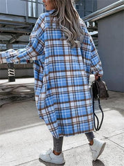 Pocketed Plaid Long Blouse