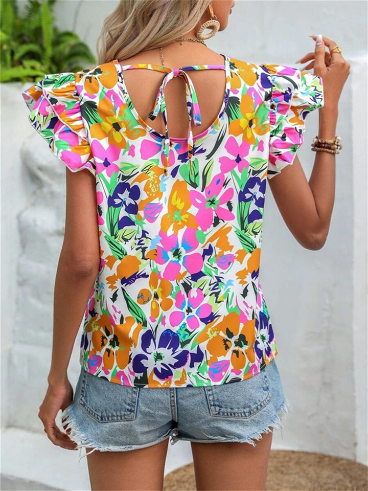 Women's Summer New Fashion Floral Print Double Fly Short-sleeved Shirt Top S M L XL 2XL