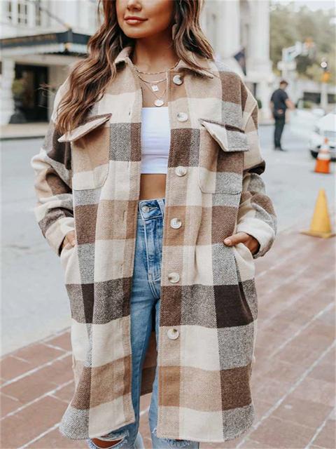 Fashion Plaid  Long Sleeve Coat